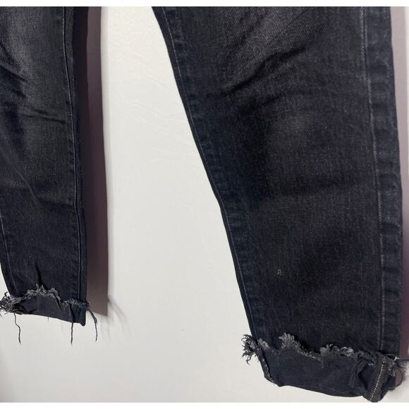 Moussy Vintage 27 Distressed Black Staley Tapered Jeans Button Fly Cotton Fray - Picture 7 of 15